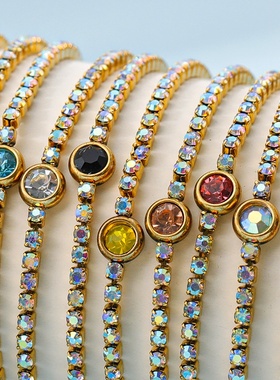 圆形锆石十二生辰石简约手链女时尚高级感炉内18K金不锈钢不掉色