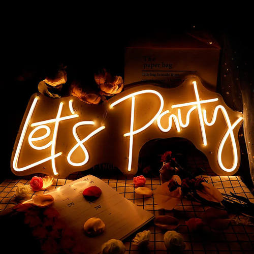 USB广告灯亚马逊跨境LED霓虹灯Let's Party节日派对装饰造型灯牌