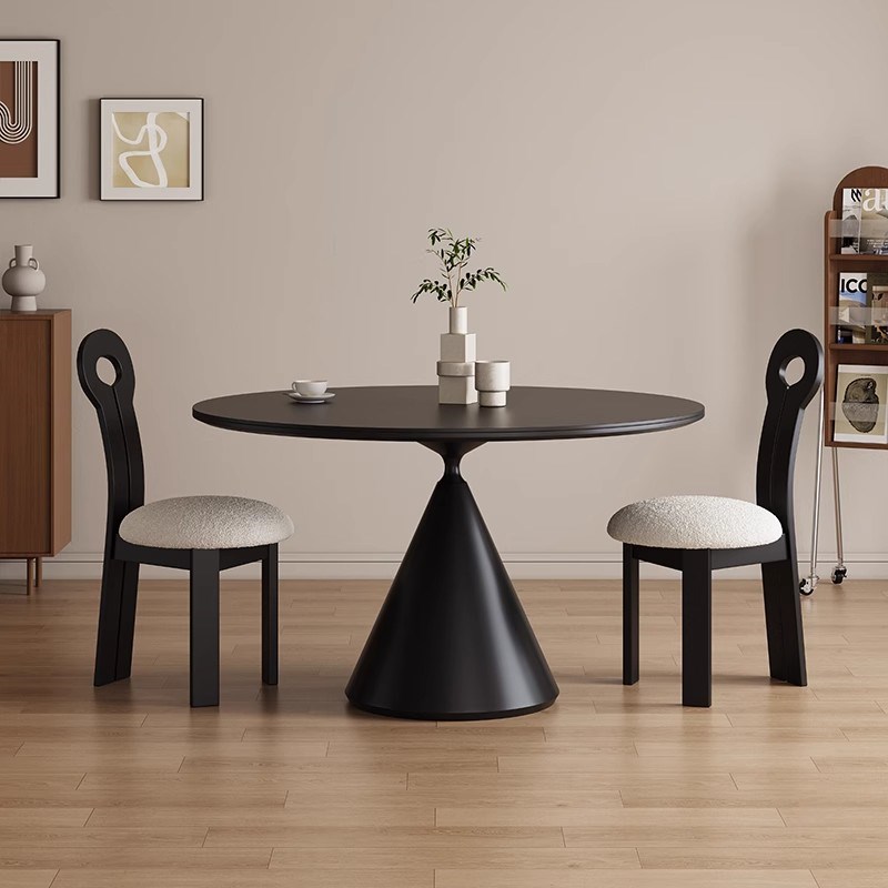 小户型家用实木岩板圆形餐桌小饭桌办公室小圆桌会议桌简约小餐桌
