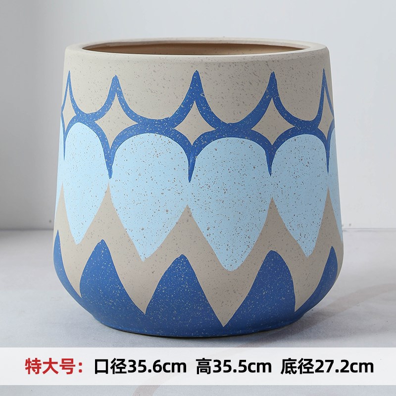 陶瓷花盆欧式复古手工彩绘家用落地橡皮树龟背竹客厅富贵竹专用盆