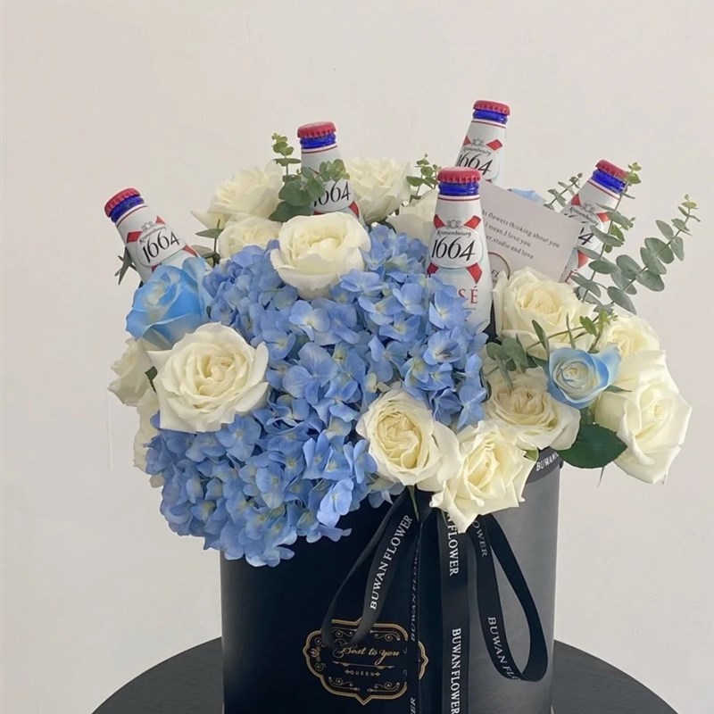 啤酒花束成品抱抱桶长辈生日鲜花同城速递送全国北京山东天津西安