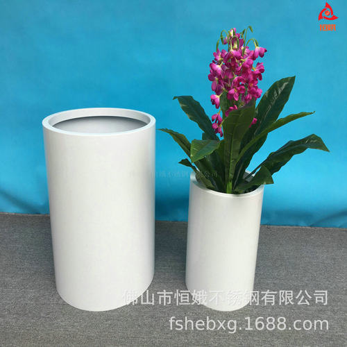 镀锌钢圆柱形拉丝花盆 金属户外花钵 园林绿化花箱 园艺花架