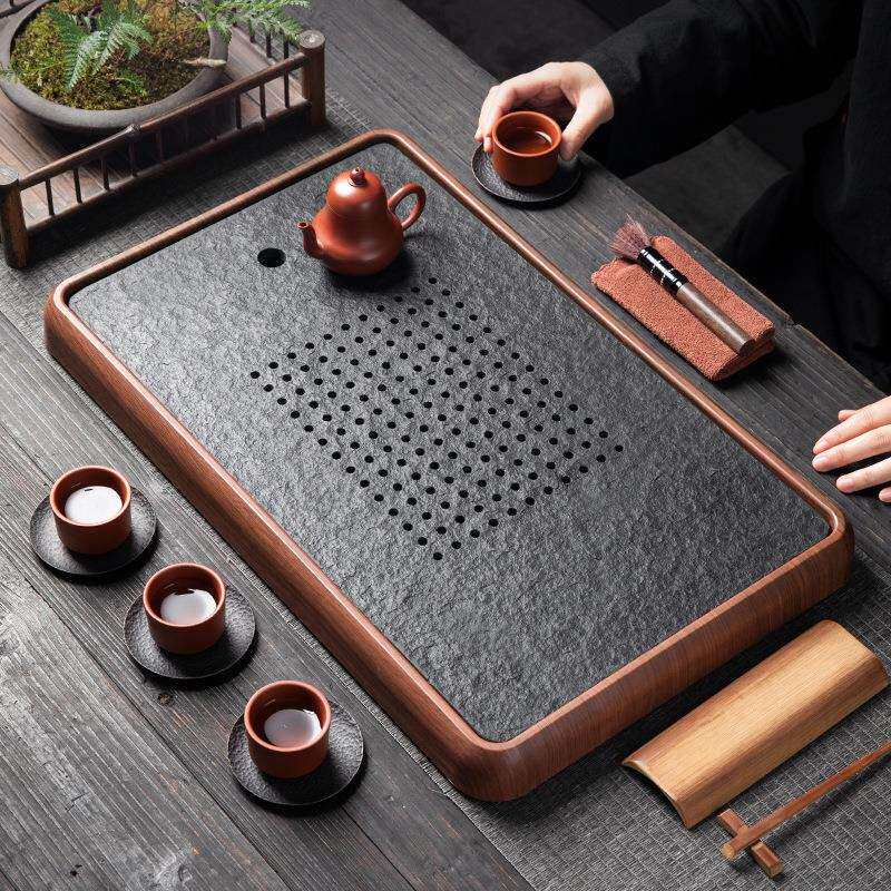 2025新款茶盘家用乌金石储水式排水石头干泡台茶具小茶台沥水托盘