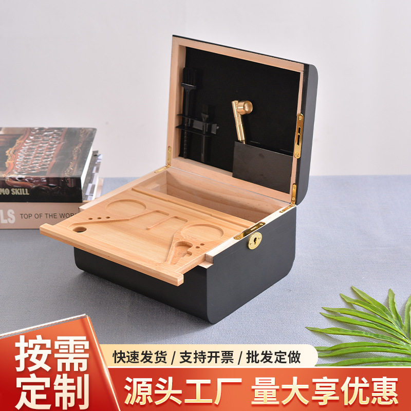方形翻盖竹制储物箱便携实木收纳盒茶具配件收藏盒带锁木质储物盒