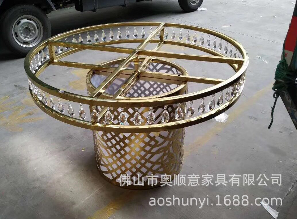 圆形玻璃餐桌 带彩灯户外宴会派对用婚庆桌子厂家批发