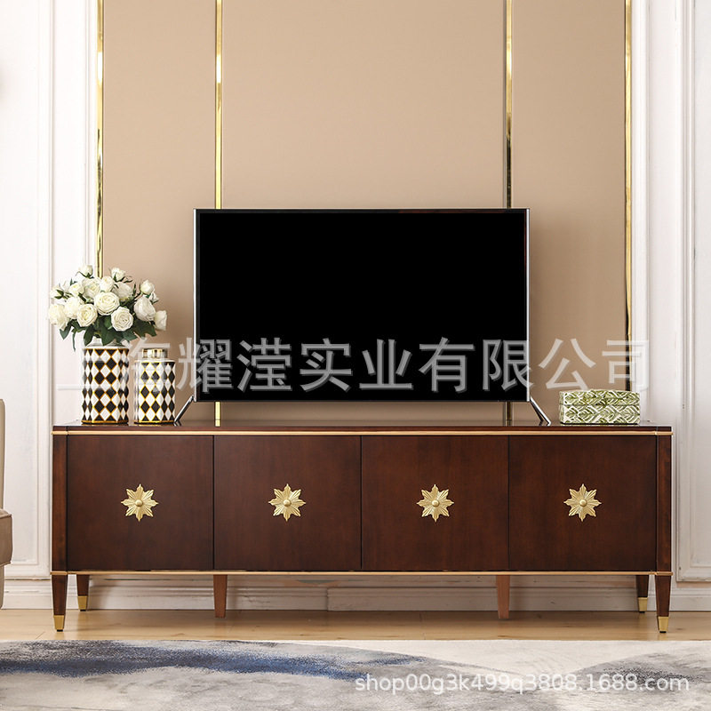 现代简约实木电视柜客厅轻奢视听柜四门储物柜茶几电视柜组合定制