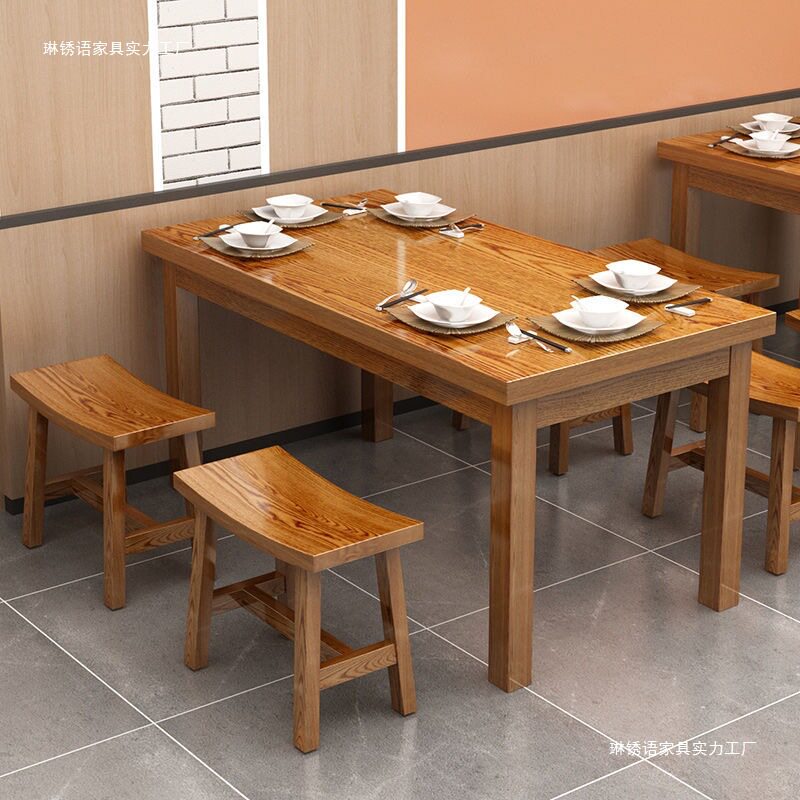 实木碳化餐厅食堂餐桌椅组合