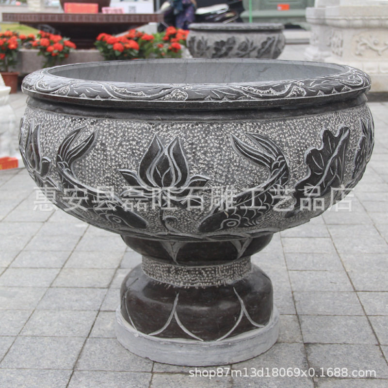 惠安青石仿古做旧庭院石雕鱼缸