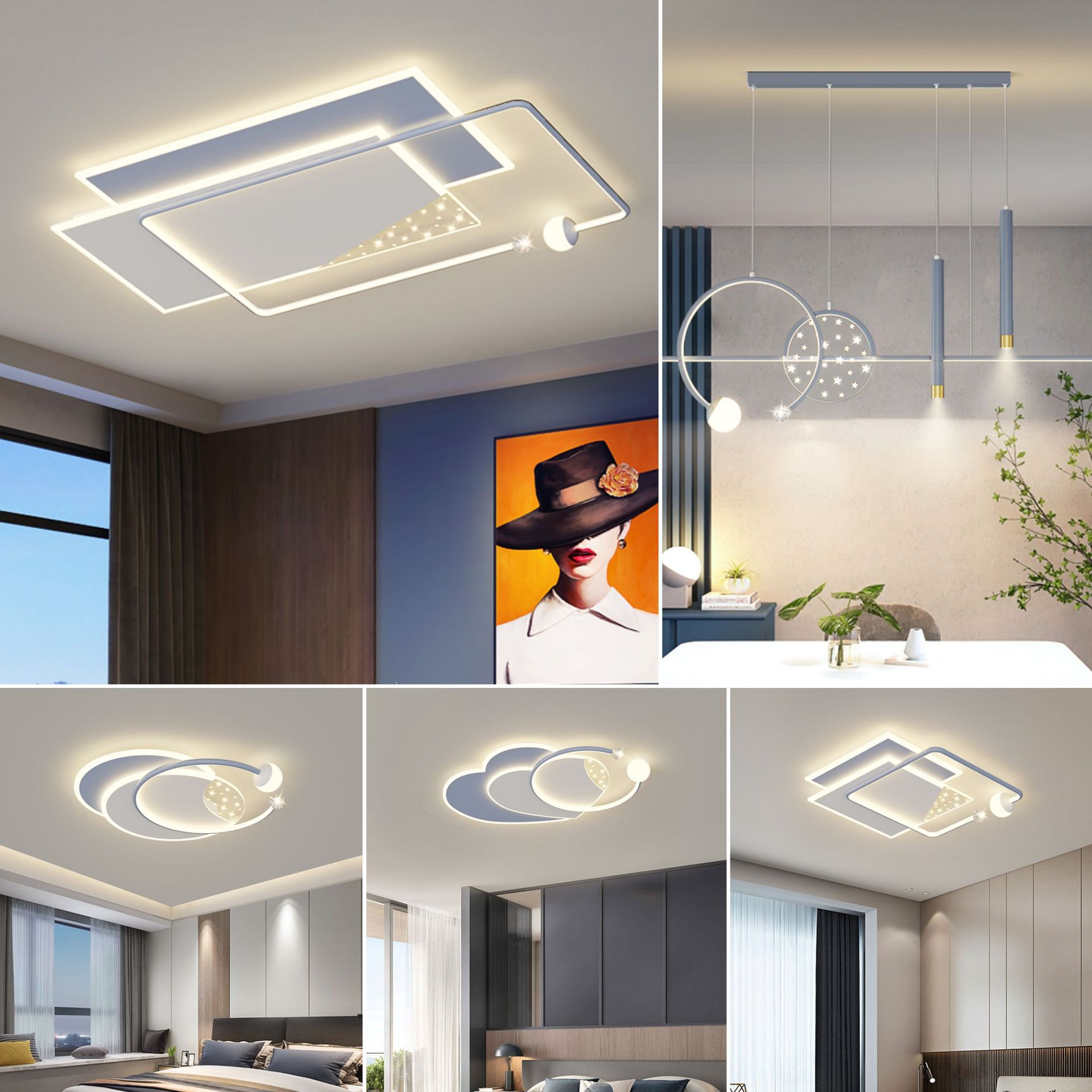 客厅灯 2022新款轻奢长方形LED吸顶灯后现代简约星空卧室套餐组合