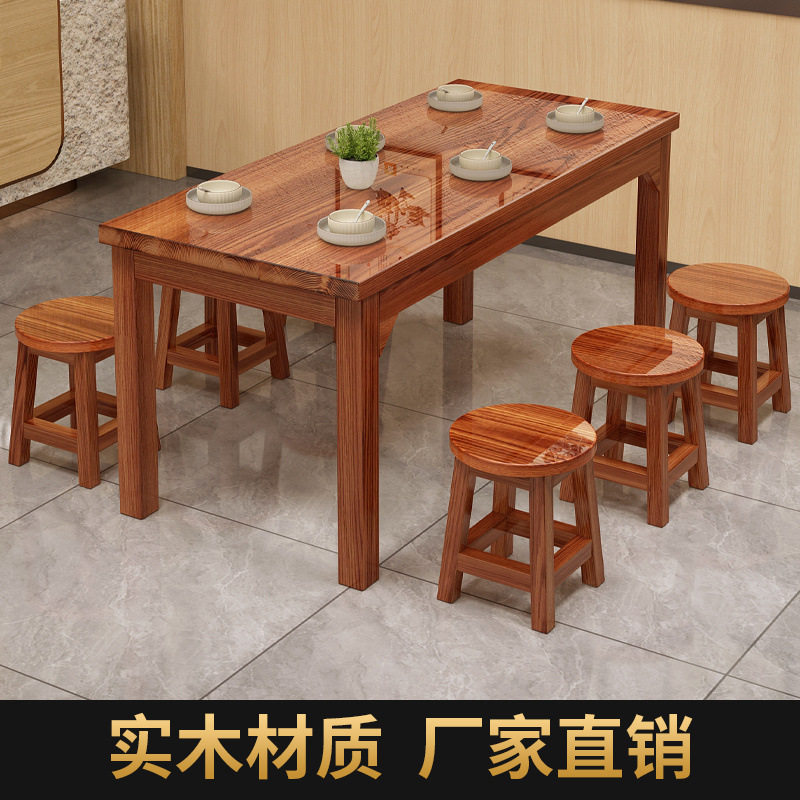加厚实木碳化桌面馆快餐桌小吃桌饭店火锅烧烤桌生产厂家佛山家具
