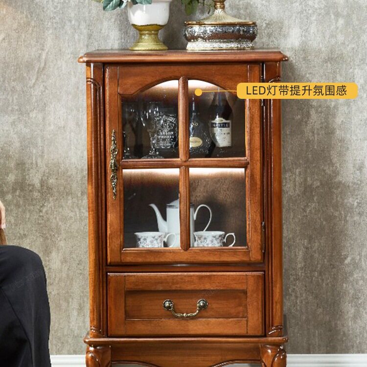 美式小酒柜实木复古展示柜欧式客厅电视边酒柜靠墙小型置物茶水柜