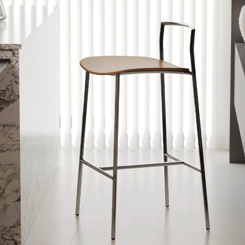 创意民宿酒吧椅原木风高脚凳设计师创意简易简单吧台椅子银色电镀
