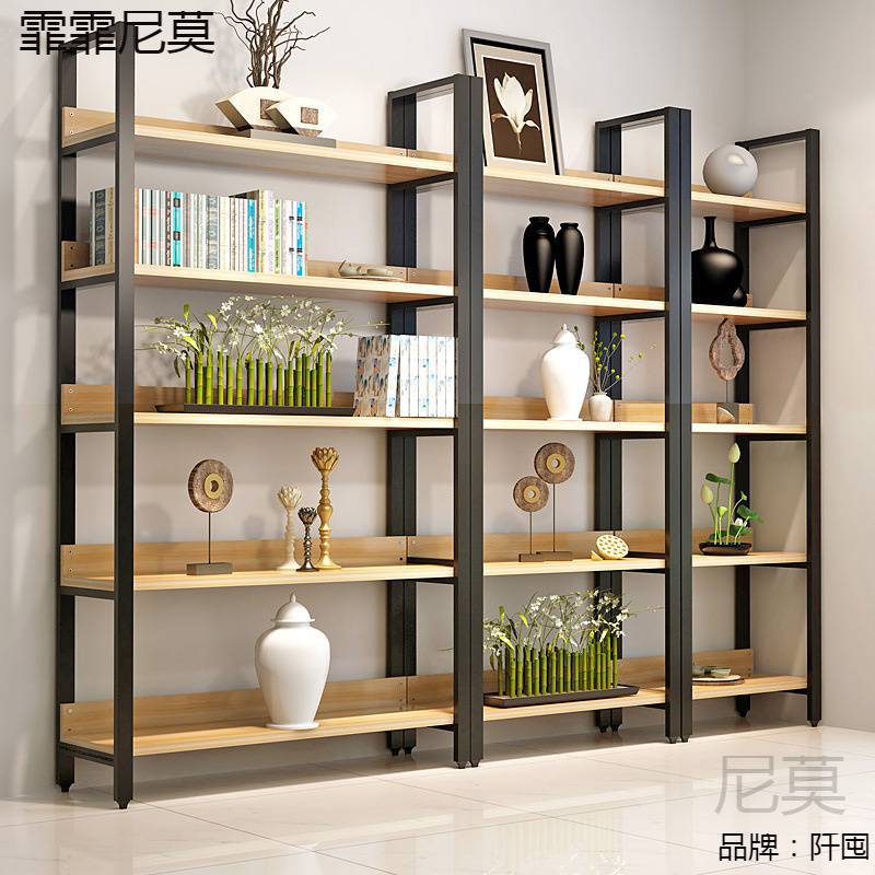 钢木书架置物架简易多层客厅储物架货架展示架落地墙壁架铁艺家装