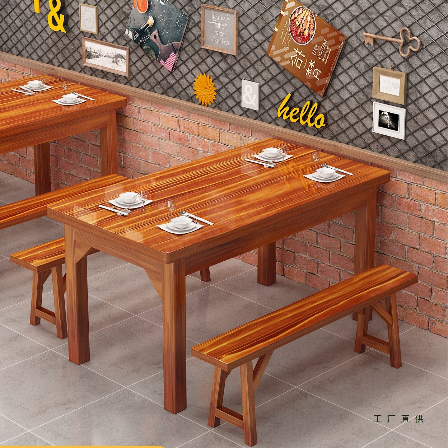 实木餐桌商用餐饮桌椅火锅饭店面馆桌椅快餐食堂吃饭桌子碳化餐桌