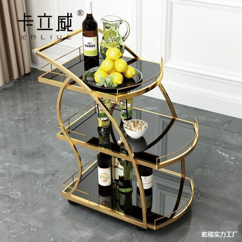 车水车茶水餐车手推车店镀金点心三层手推4S动手服务车移动酒水水