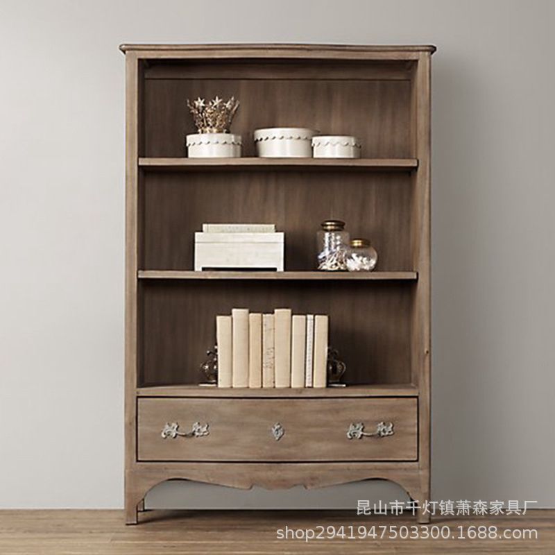 出口外贸美式复古时尚高端实木书柜现代简约做旧书架订置家具