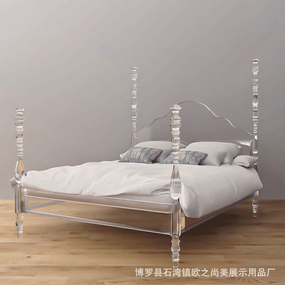 法式复古床亚克力水晶双人床现代简约床架子卧室有机玻璃悬浮床