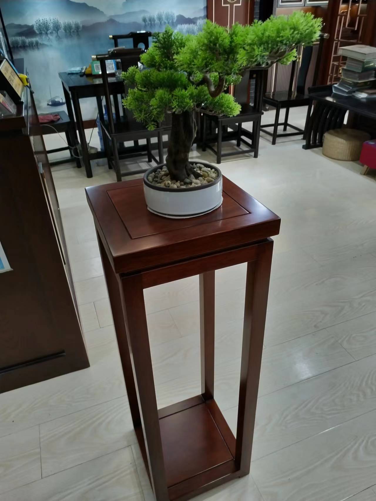 新中式简约木质花架置物架