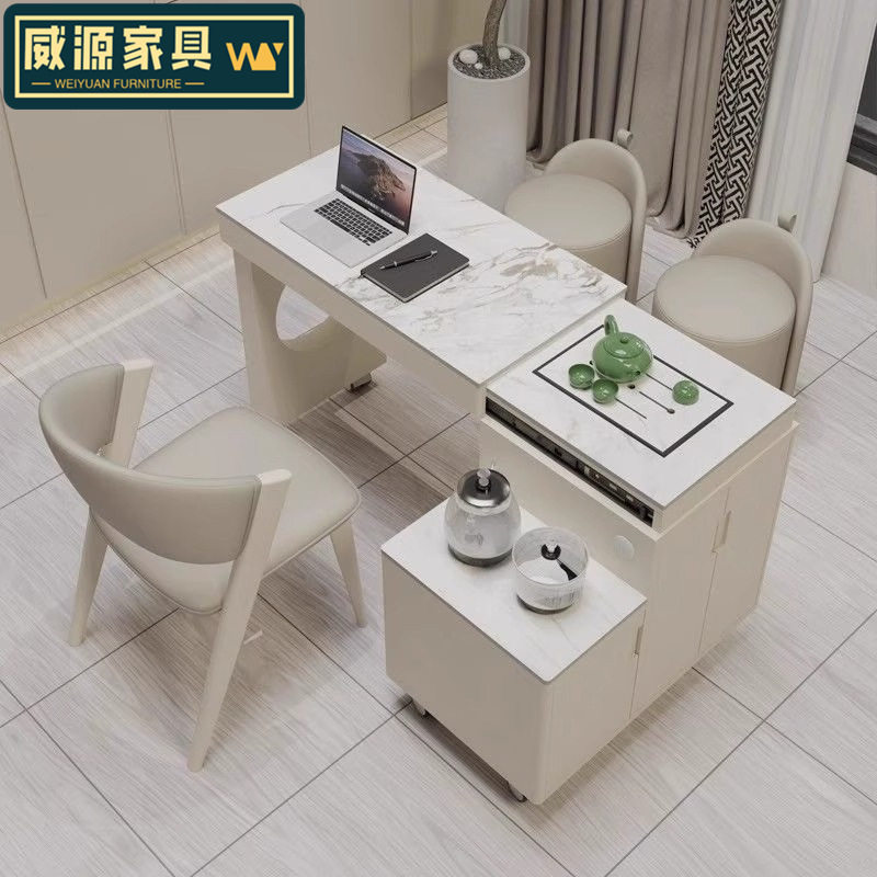 可移动伸缩旋转茶车轻奢烧水壶一体阳台家用小户型岩板茶桌椅组合