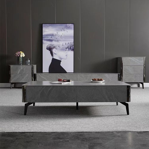 意式极简岩板茶几电视柜组合方形现代中小户型客厅家用斗柜