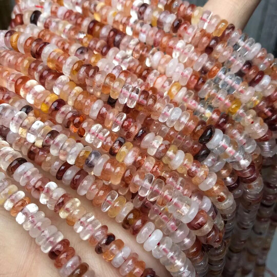 天然厂家直播水晶批发6mm天然红胶花圆角扁珠半成品条珠现货现货