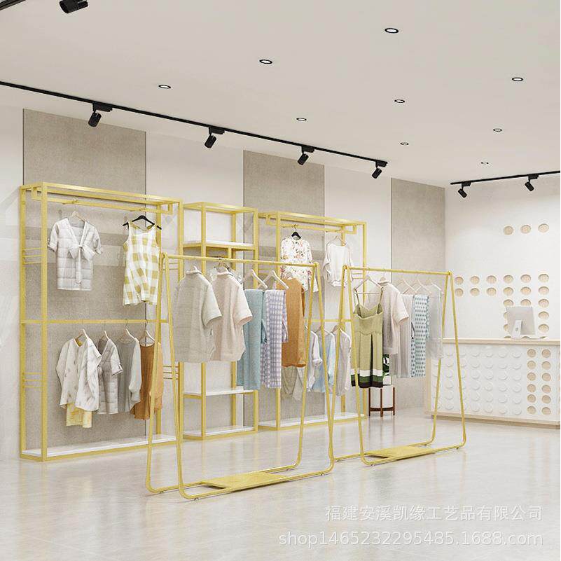 北欧铁艺金色服装架现代简约服装店展示架中岛架组合壁挂式衣架
