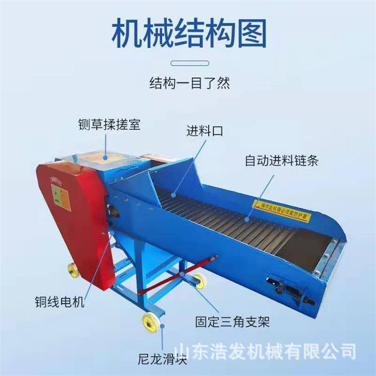 小型养牛场鲜草铡切机四刀八刃自动进料揉碎机养殖场电动粉碎机