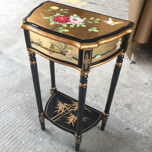 至高美金箔彩绘家具边几角几实木花架客厅置物架带抽屉钢琴烤漆桌
