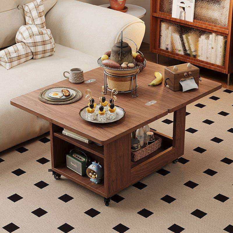 中古风茶几移动边几带轮小推车沙发角几可折叠旋转客厅实木小桌子