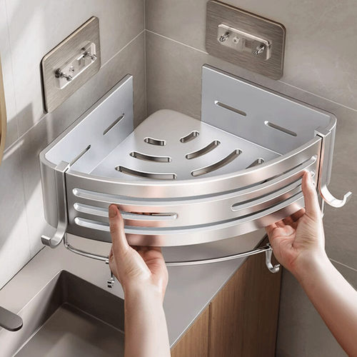 太空铝银色三角篮 免打孔亮银挂钩铝材三角篮 厂家直销收纳