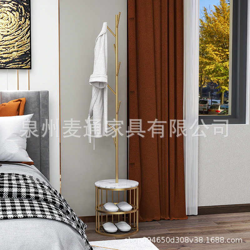 北欧大理石金属轻奢落地衣帽架 圆形底座树枝鞋子服装衣帽架