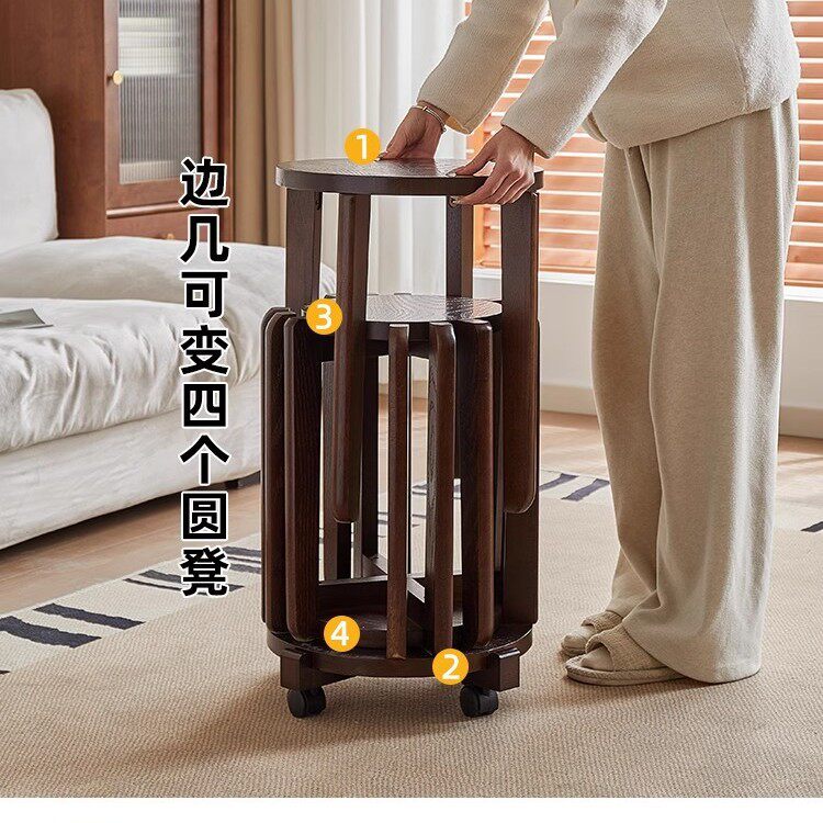 严选实木叠叠乐圆凳家用可叠放组合凳折叠椅子餐桌椅板凳茶几凳子