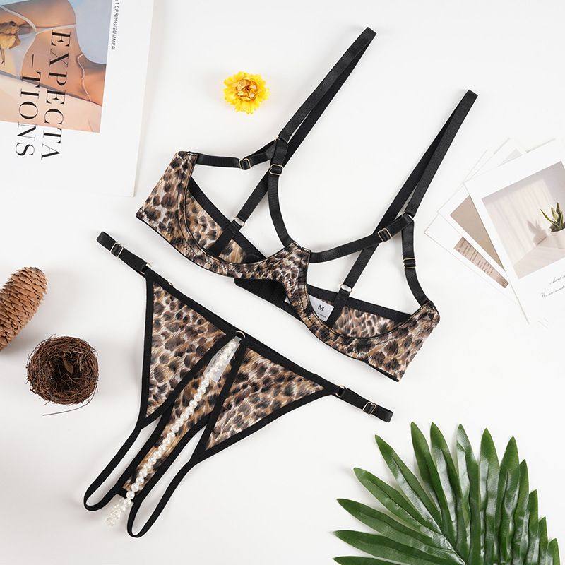 欧美情趣内衣套装性感豹纹胸托珍珠开档裤女纯欲内衣文胸内裤,女士内衣/男士内衣/家居服,女丁字裤,淘宝优惠券,粉丝福利购,淘宝优惠卷