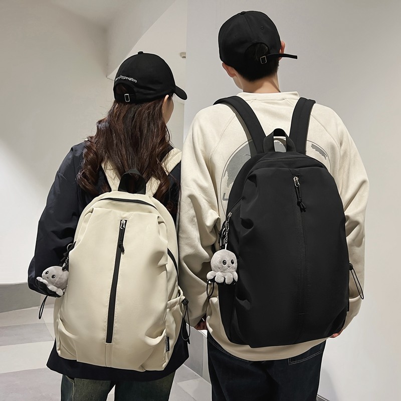 简约双肩包男士百搭电脑旅行背包女初中生高中大学生大容量书包男