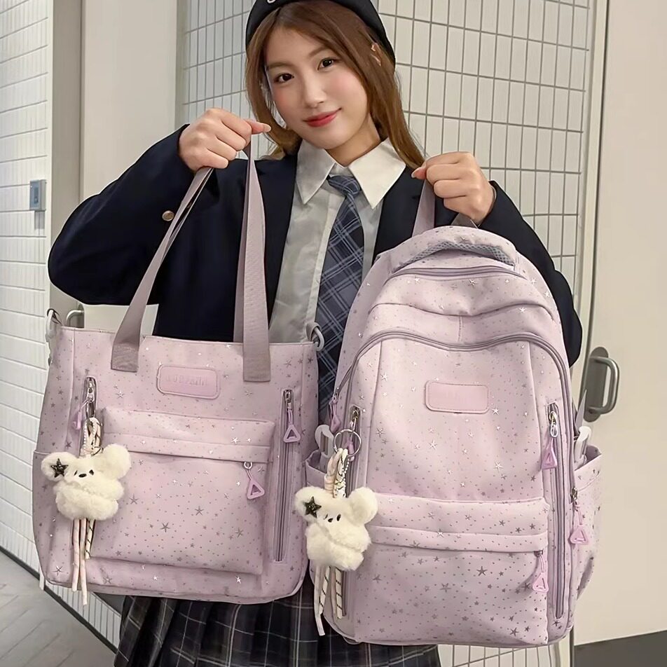 ins风星星双肩包女学生初中生书包大容量轻便高中生背包高颜值