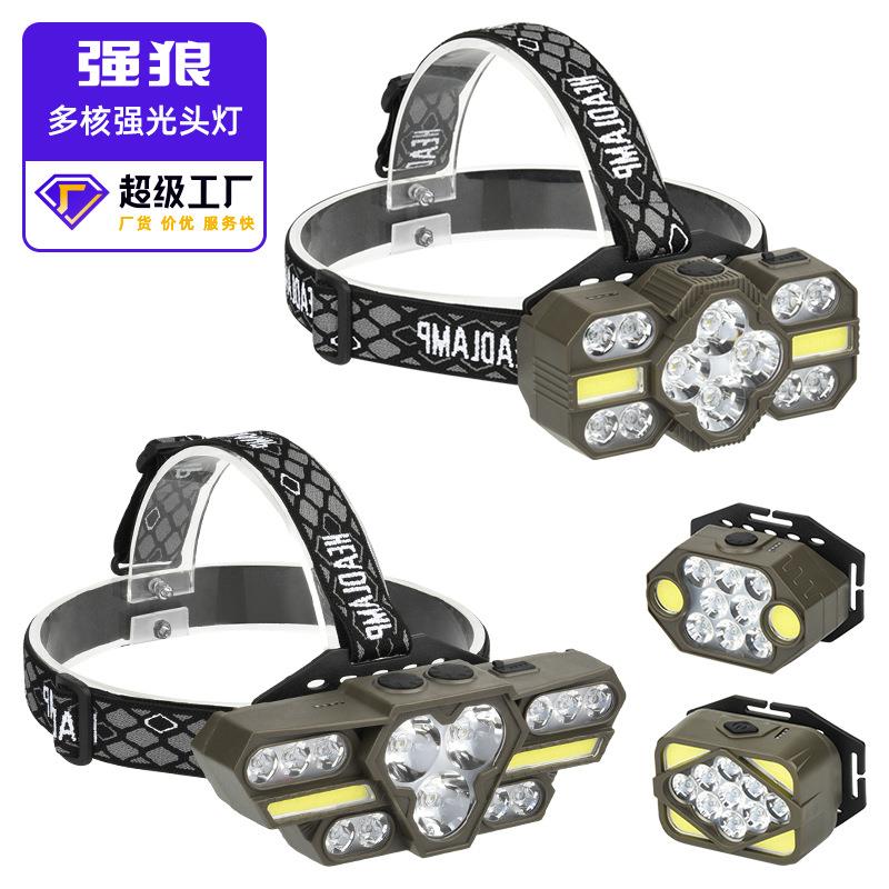 跨境新款LED多灯珠超亮强光头灯TYPE-C充电夜跑头戴式手电筒户外