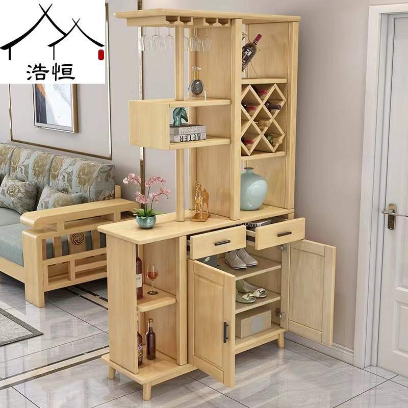 北欧客厅隔断柜玄关鞋柜中式双面实木酒柜靠墙实木进门间厅柜屏风