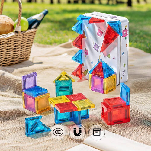 跨境儿童彩窗铁盒mini磁力片 磁力积木套装拼装搭建益智玩具