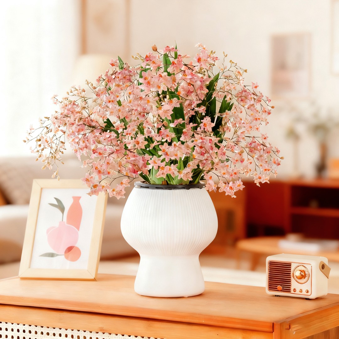 【送蘑菇花盆】7-10支花剑粉色梦香兰文心兰精致兰花花卉盆栽wn