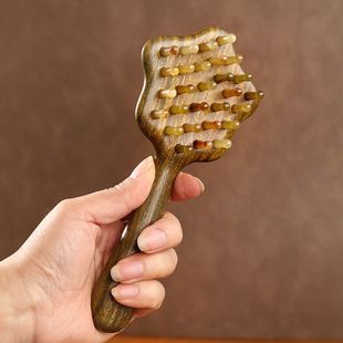 天然绿檀木羊角齿星星梳子手柄梳按摩头皮经络梳实木无漆家用便携