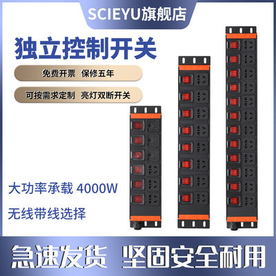 SCIEYU定制PDU机柜插座专用2U10A16A独立开关鱼缸工业测试架排插