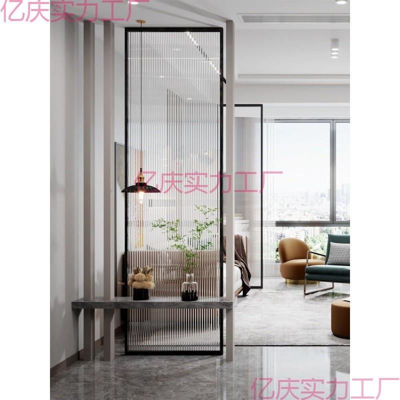 轻奢玻璃隔断实木岩板台面玄关置物简约客厅入户屏风遮挡装