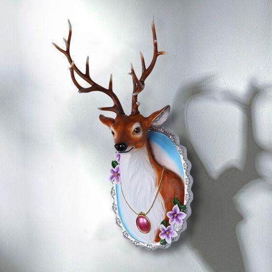 创意欧式复古 仿真动物梅花鹿头墙面壁挂 家居风格树脂简品工艺品
