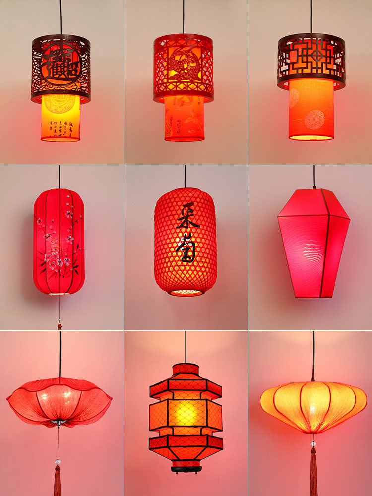 中式吊灯中国风仿古红色装饰创意个性红色吊灯入户吊灯门口灯
