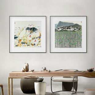 吴冠中新中式水墨风景山水装饰画中古风抽象黑白名宿挂画小众版画