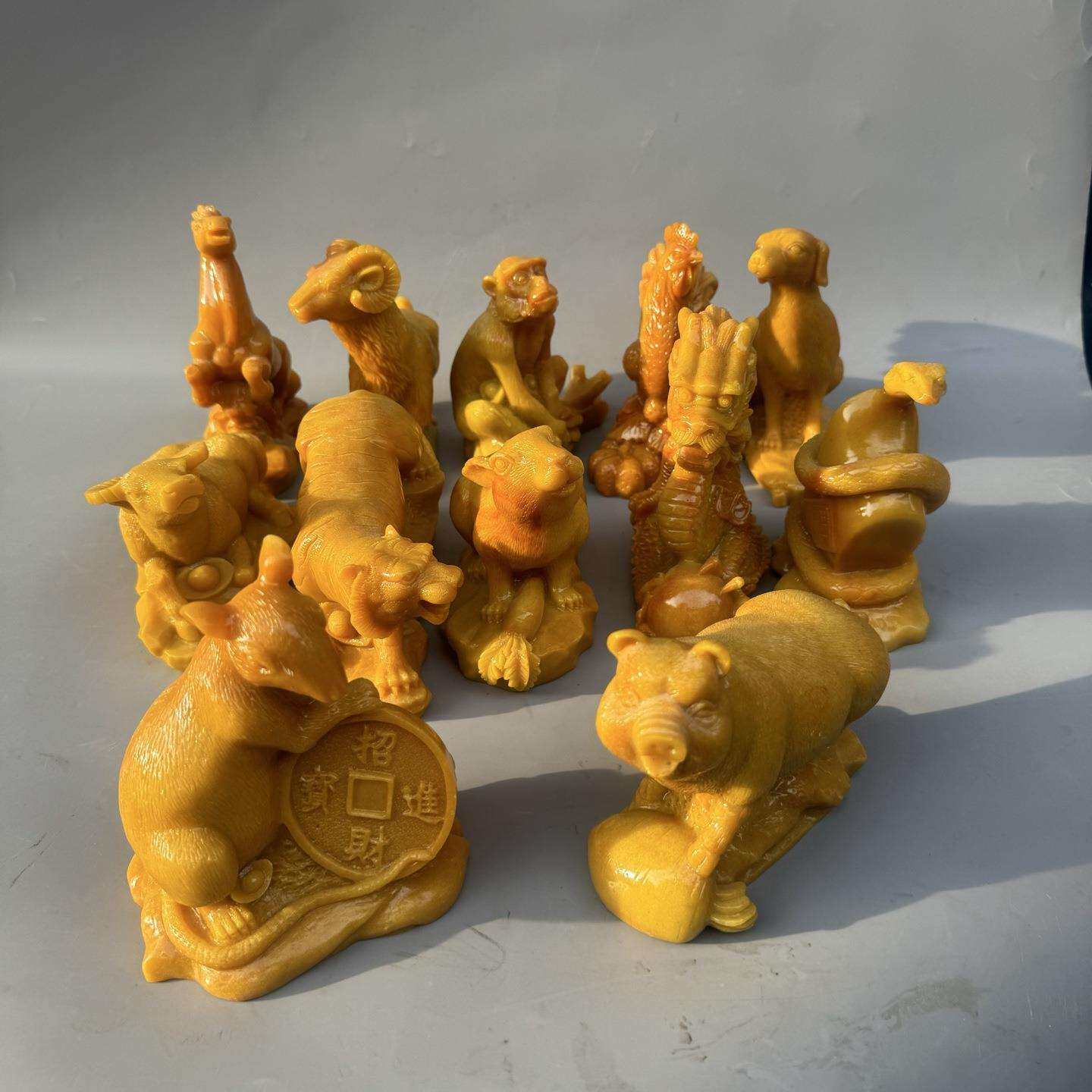 仿寿山石十二生肖摆件 树脂龙牛虎狗等家居办公摆件工艺品
