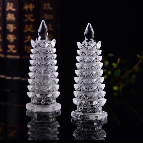 天然白水晶文昌塔摆件水晶原石手工雕刻家居办公桌书房学生装饰品