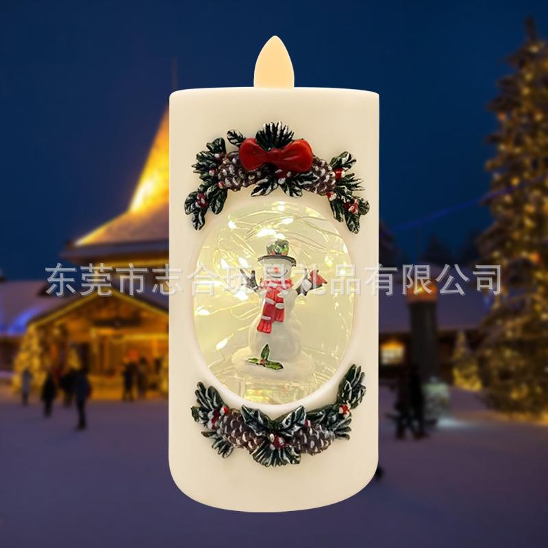 圣诞雪人LED电子仿真蜡烛灯 圣诞派对创意铜线灯小夜灯装饰摆件