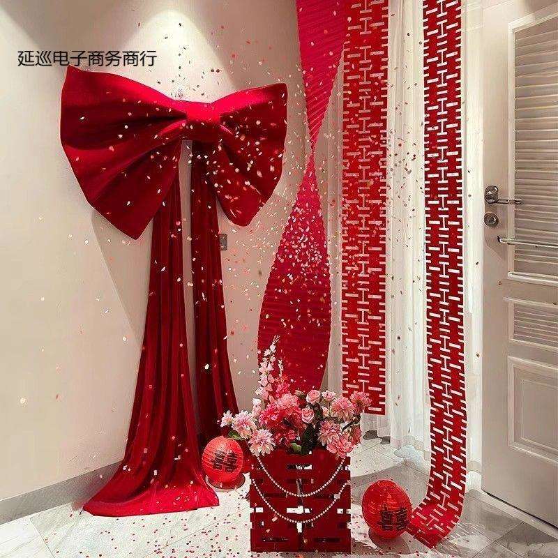 喜庆婚房装饰:超大红绒蝴蝶结挂饰新娘拍照道具新娘用品新款