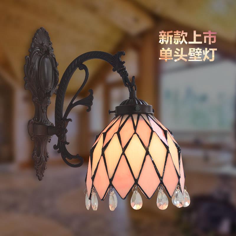 厂家直销 美式粉红恋人彩玻水晶壁灯过道玄关客厅餐厅装饰壁灯